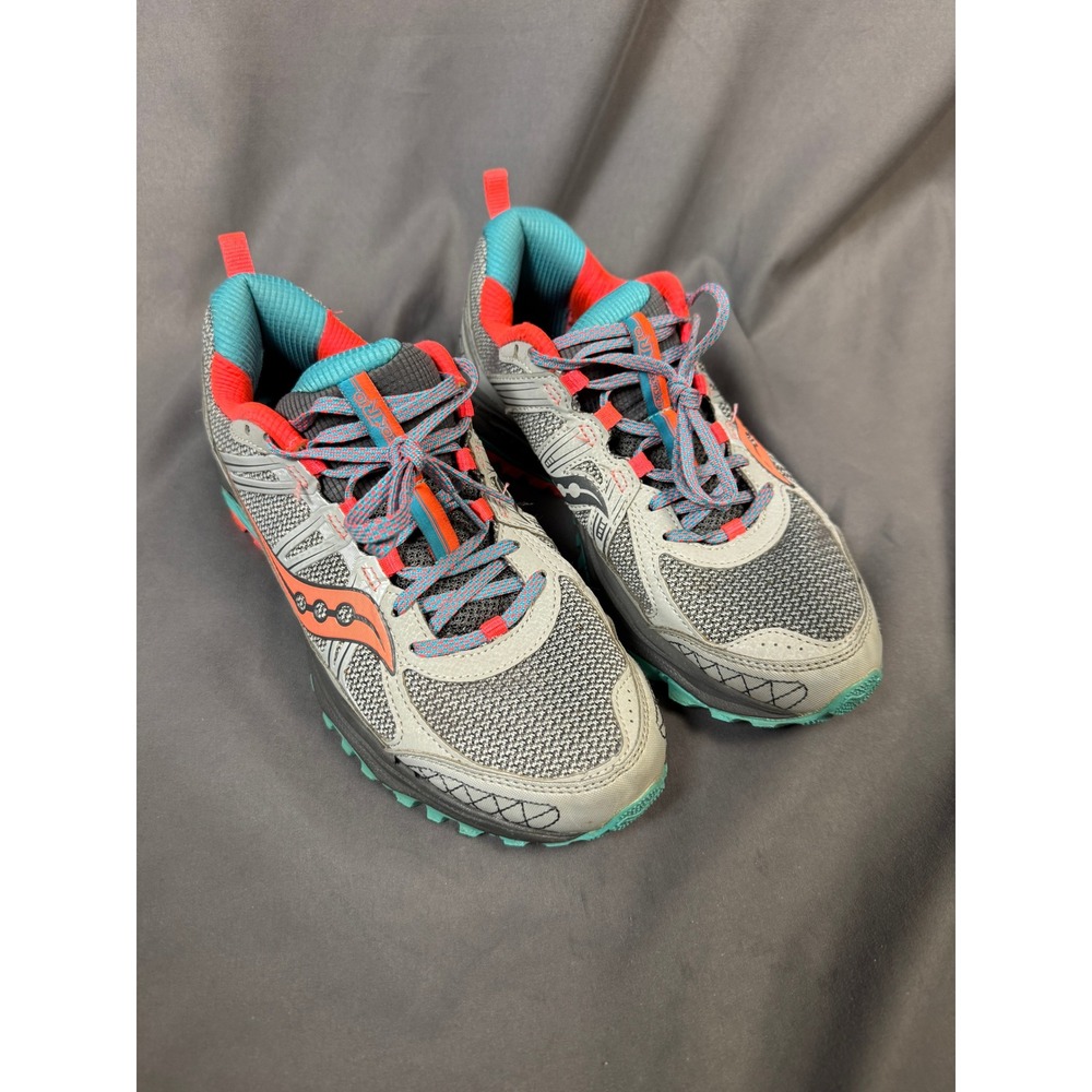 Saucony Excursion TR10 Grey Coral Teal Trail Running Shoes Women's Size 9.5
